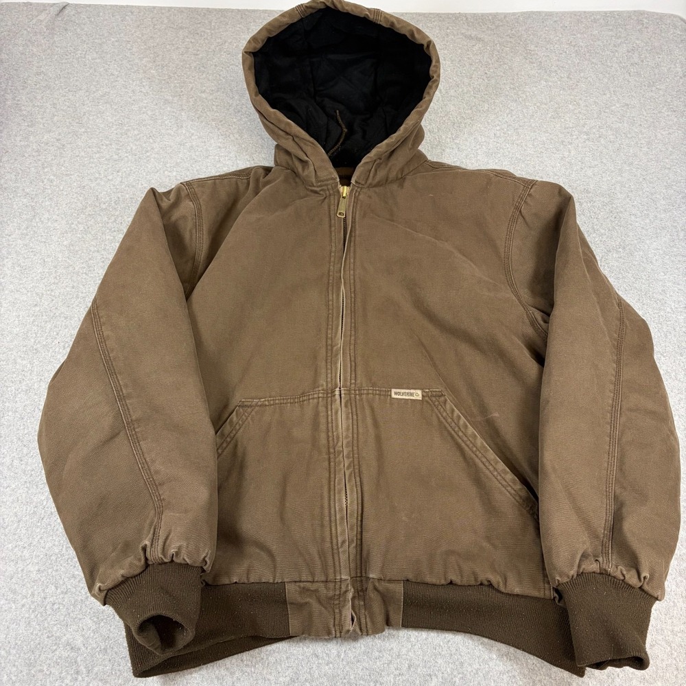 Wolverine Jacket Mens XL Brown Workwear Outdoors Utility Zip Hooded Distressed